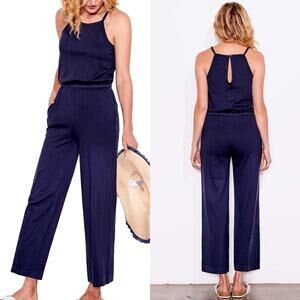 Sundry Ponte Wide Leg Navy Blue Jumpsuit 1 Small 4-6 Pockets